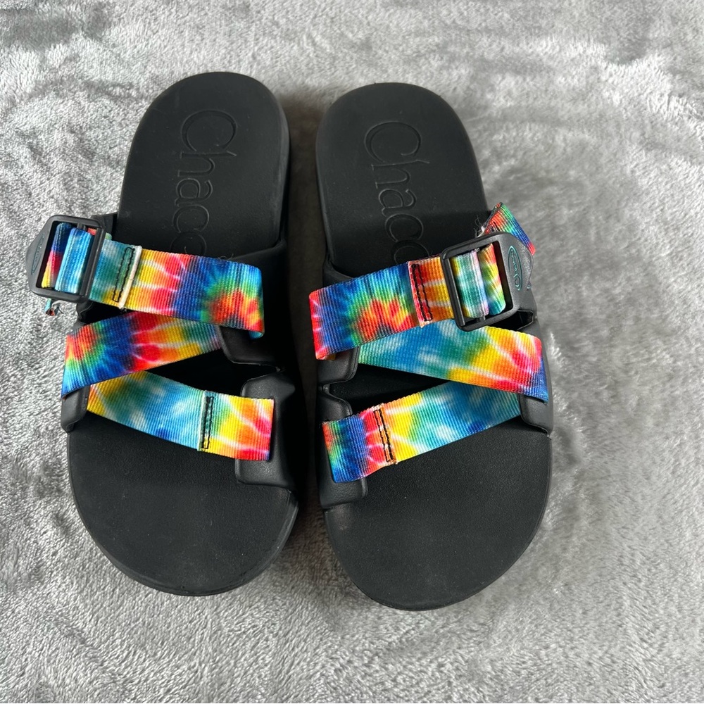 Chaco Women's Sz 7 Chillos Sandals Slip On Shoes Tie Dye Rainbow Straps Buckle